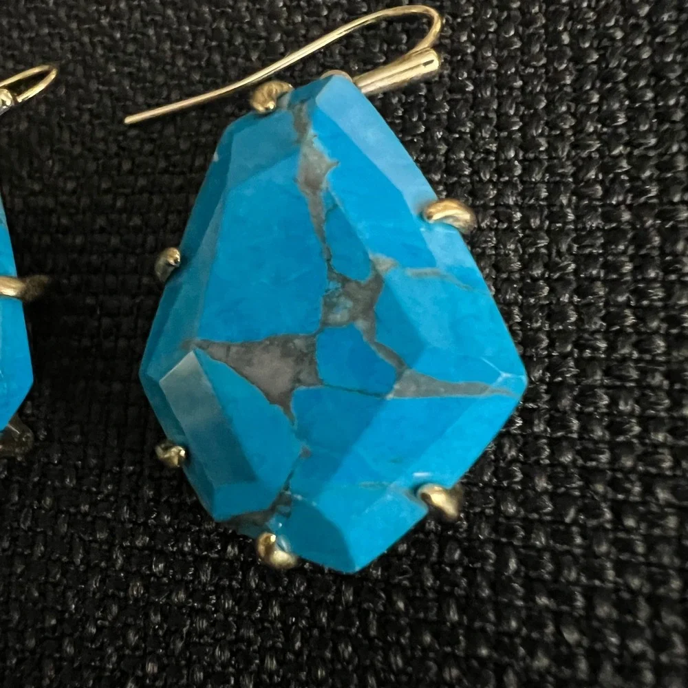 Kendra Scott Danielle Drop Earrings Blue Magnesite Gold Tone Medium Southwestern
